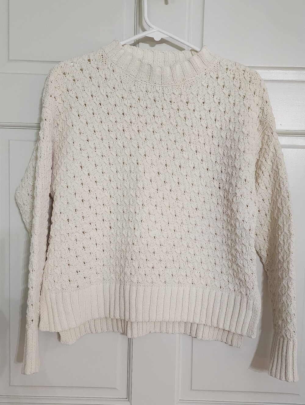Cream Oversized Crewneck Open-Stitch Fall Sweater Runs Big And Cozy
